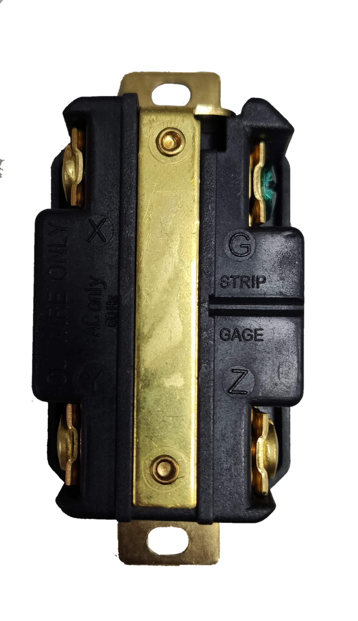 Grippes industrial 30A twist lock outlet NEMA L6. black receptacle with brass contacts and mounting strap