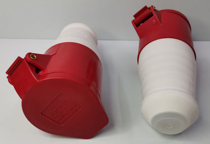 Grippes industrial 32 amp power socket with red and white durable casing for heavy duty use