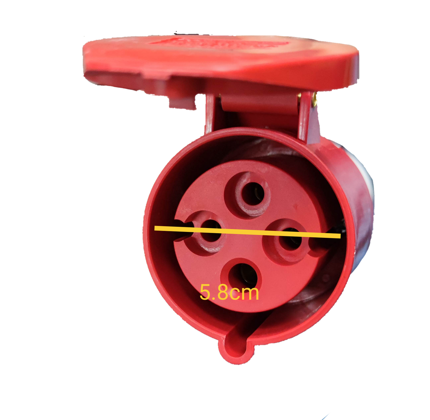 Grippes red industrial 32 amp power socket with protective cover and 5.8 cm diameter