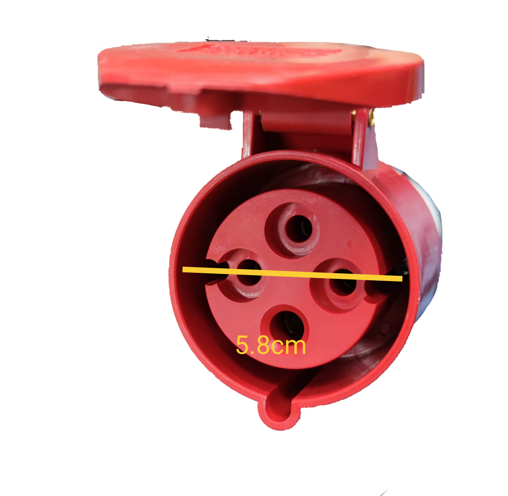 Grippes red industrial 32 amp power socket with protective cover and 5.8 cm diameter