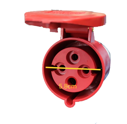 Grippes red industrial 32 amp power socket with protective cover and 5.8 cm diameter