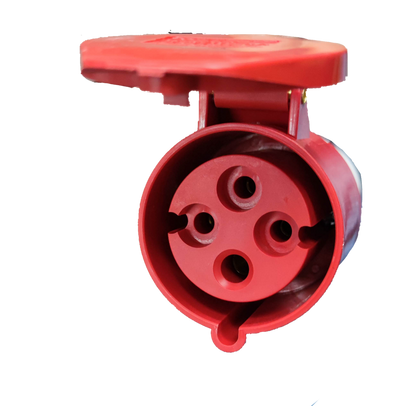 Grippes industrial 32 amp power socket in red with protective cover for electrical connections
