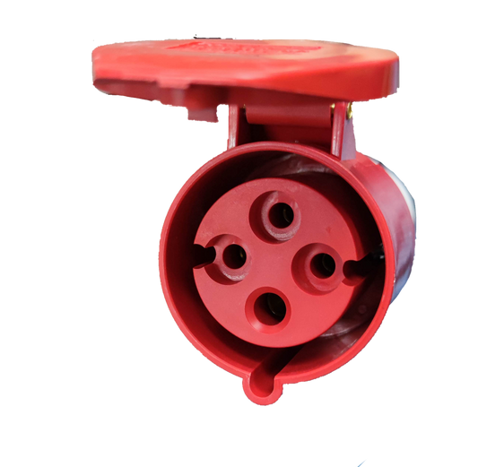 Grippes industrial 32 amp power socket in red with protective cover for electrical connections