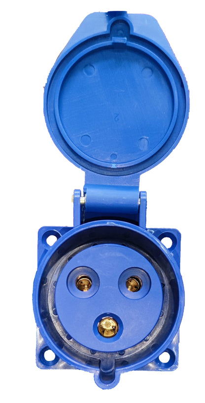 Grippes industrial 32A electrical outlet blue socket with protective cover open