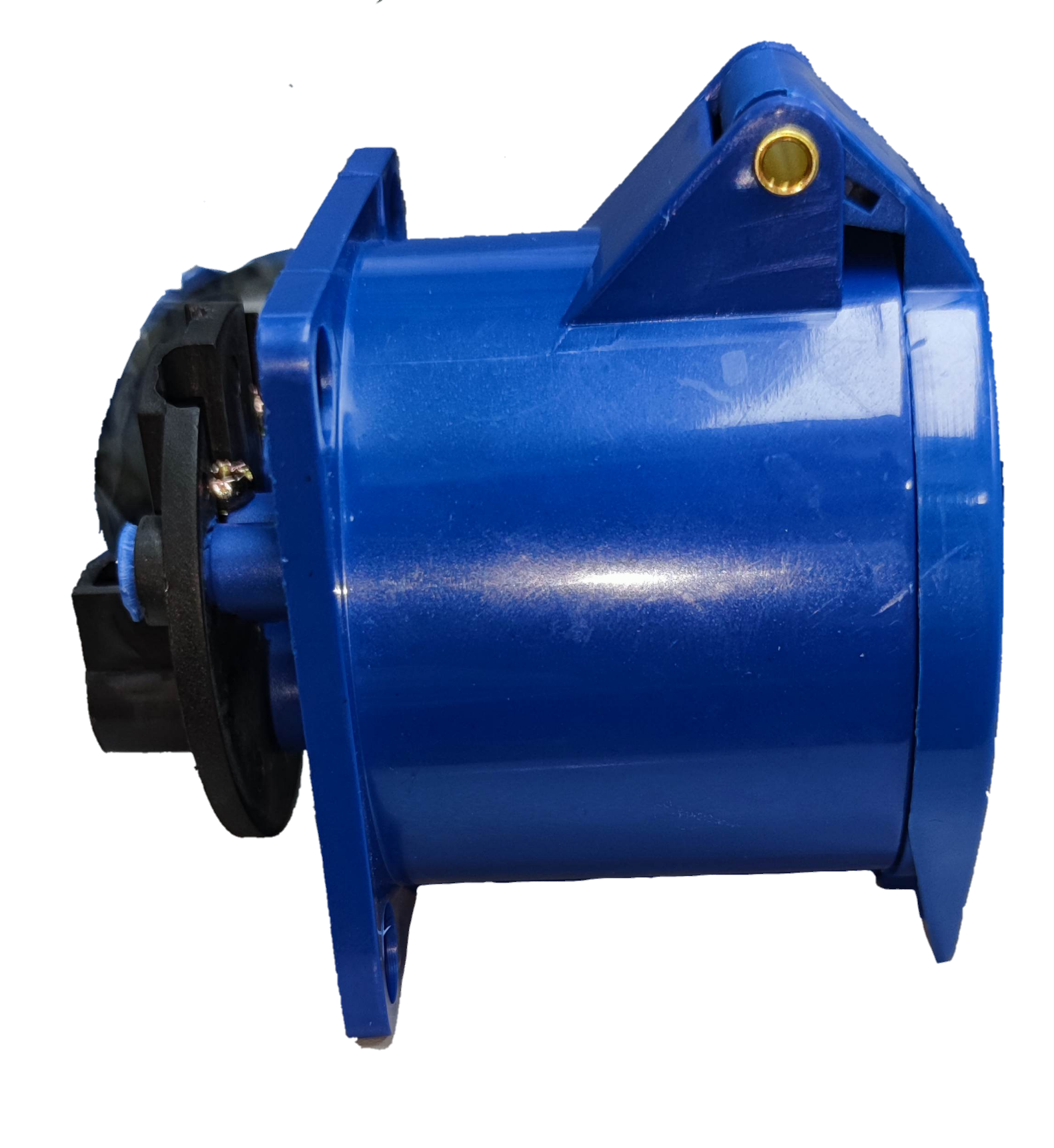 Grippes industrial 32A electrical outlet in blue with sturdy mounting flange and protective cover