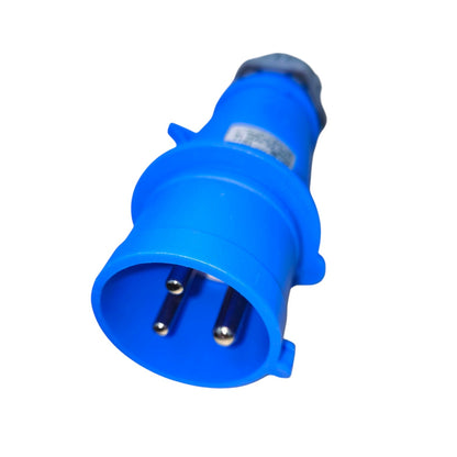 Grippes 32A industrial plug blue electrical connector with three metal pins for heavy-duty use
