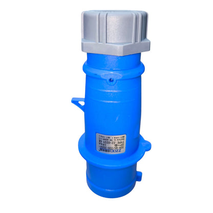 Grippes 32A industrial plug in blue and gray for heavy-duty electrical connections