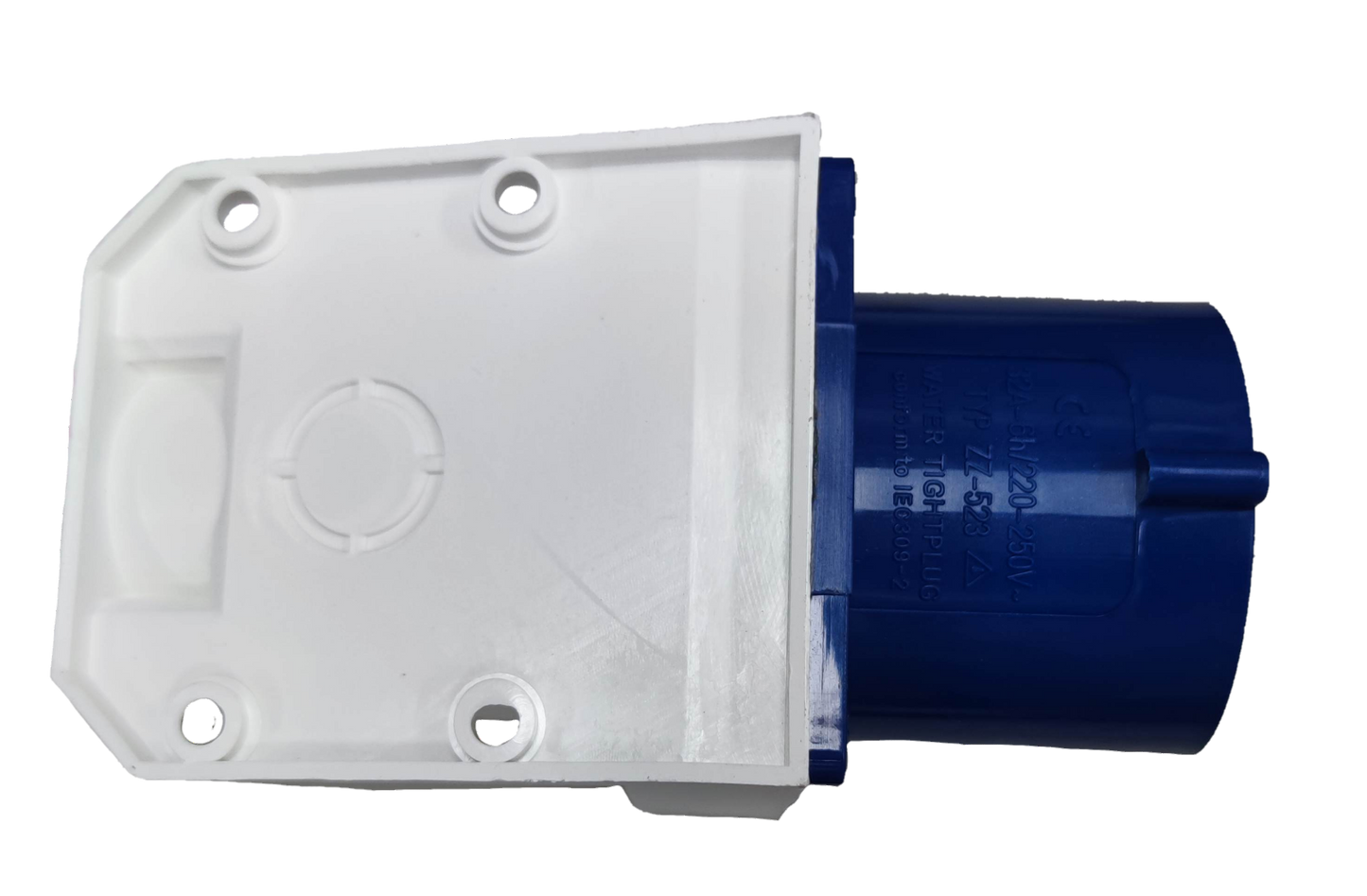 Grippes 32A industrial wall plug with white and blue durable casing for electrical connections