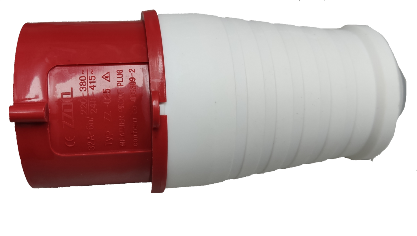 Grippes industrial 32A power plug with red and white insulated casing for electrical connectivity