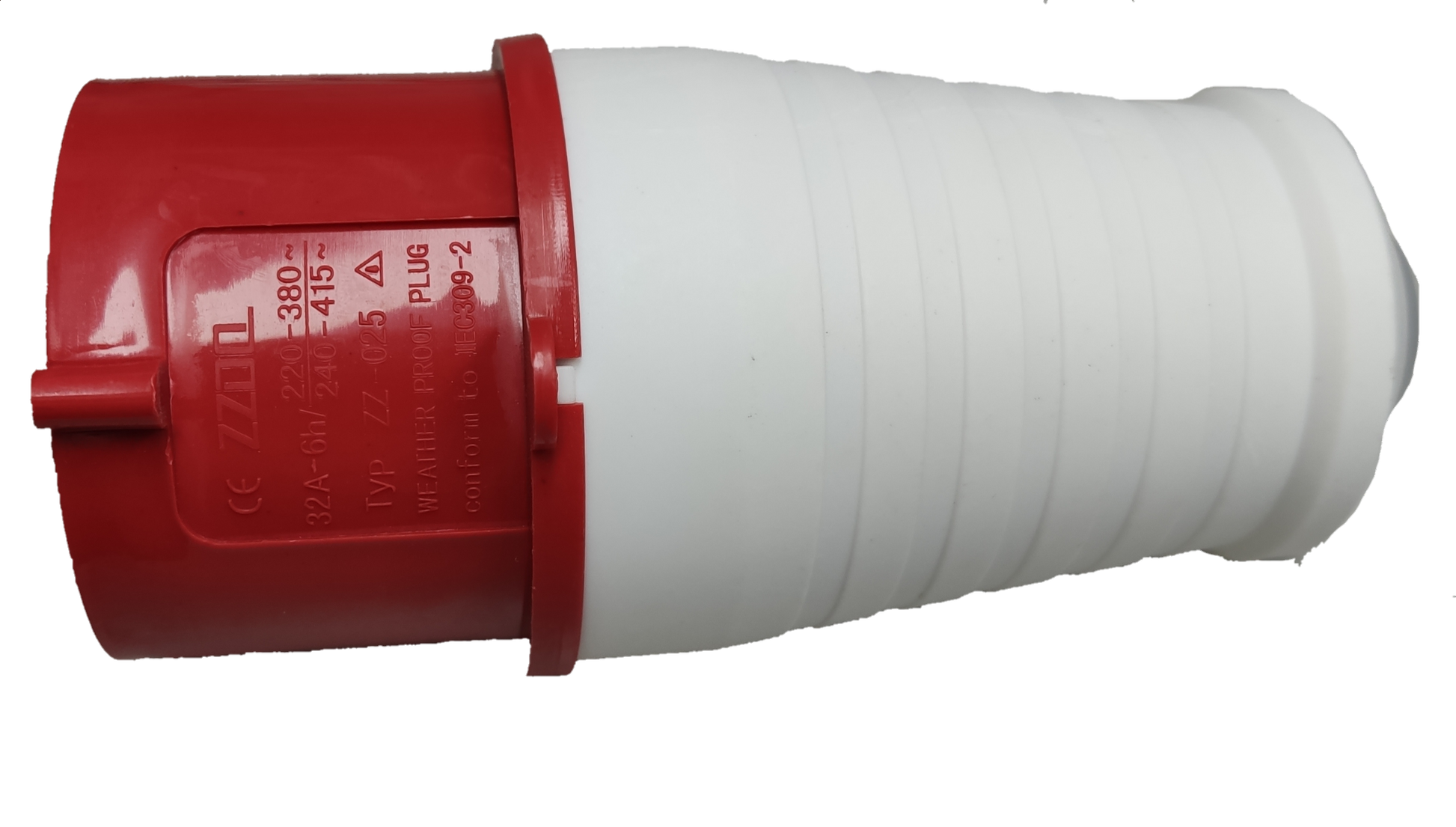 Grippes industrial 32A power plug with red and white insulated casing for electrical connectivity