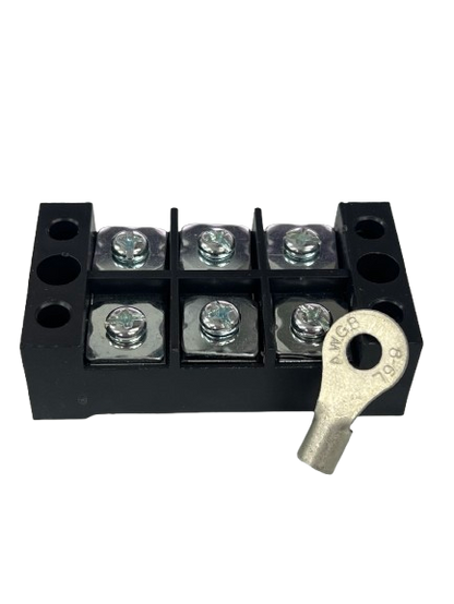 Grippes 45A 3 Pair Terminal Block 600V black plastic six screw terminals with lug connector