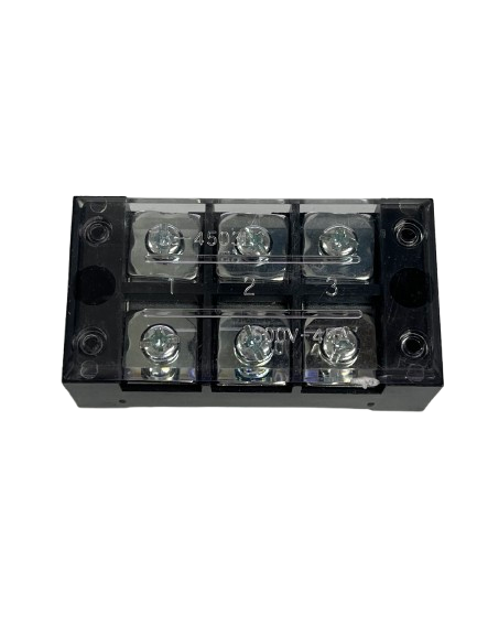 Grippes 45A 3 Pair Terminal Block 600V with transparent cover six screw terminals black base