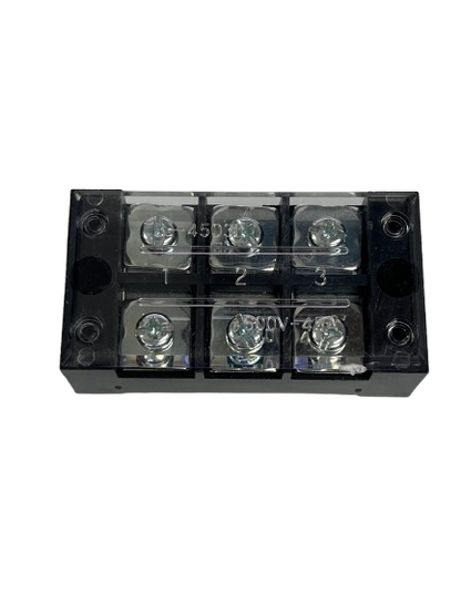 Grippes 45A 3 Pair Terminal Block 600V with transparent cover six screw terminals black base