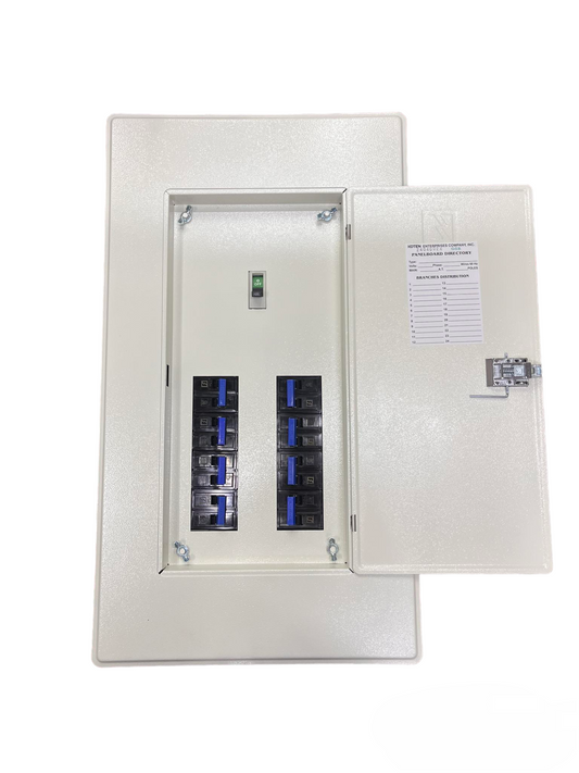 Koten 8 Branches 2P 250A Main Bolt On metal distribution board with open door showing eight breakers