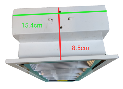 Tokina industrial aluminum reflector light with white metal frame and measured dimensions