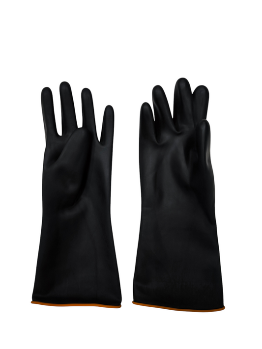Pair of durable black industrial chemical gloves designed for protection in hazardous environments