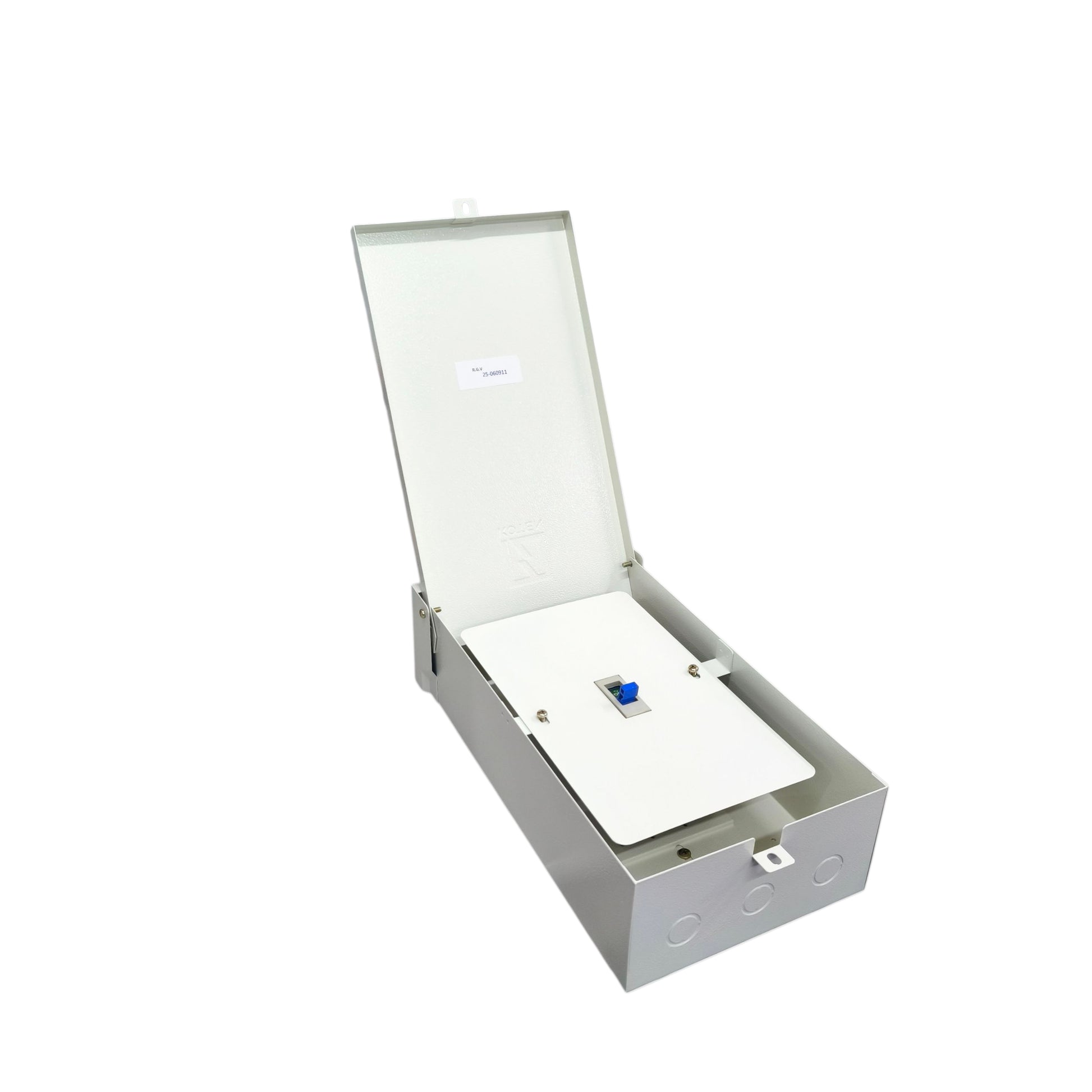 225A industrial circuit breaker with a protective metal enclosure and secure mounting features
