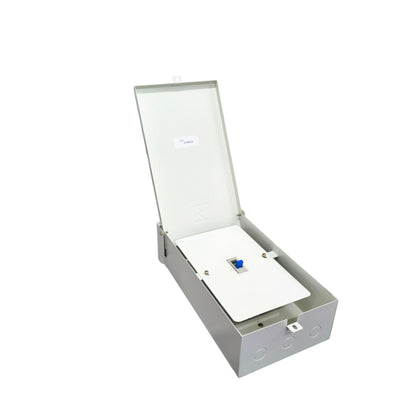 225A industrial circuit breaker with a protective metal enclosure and secure mounting features