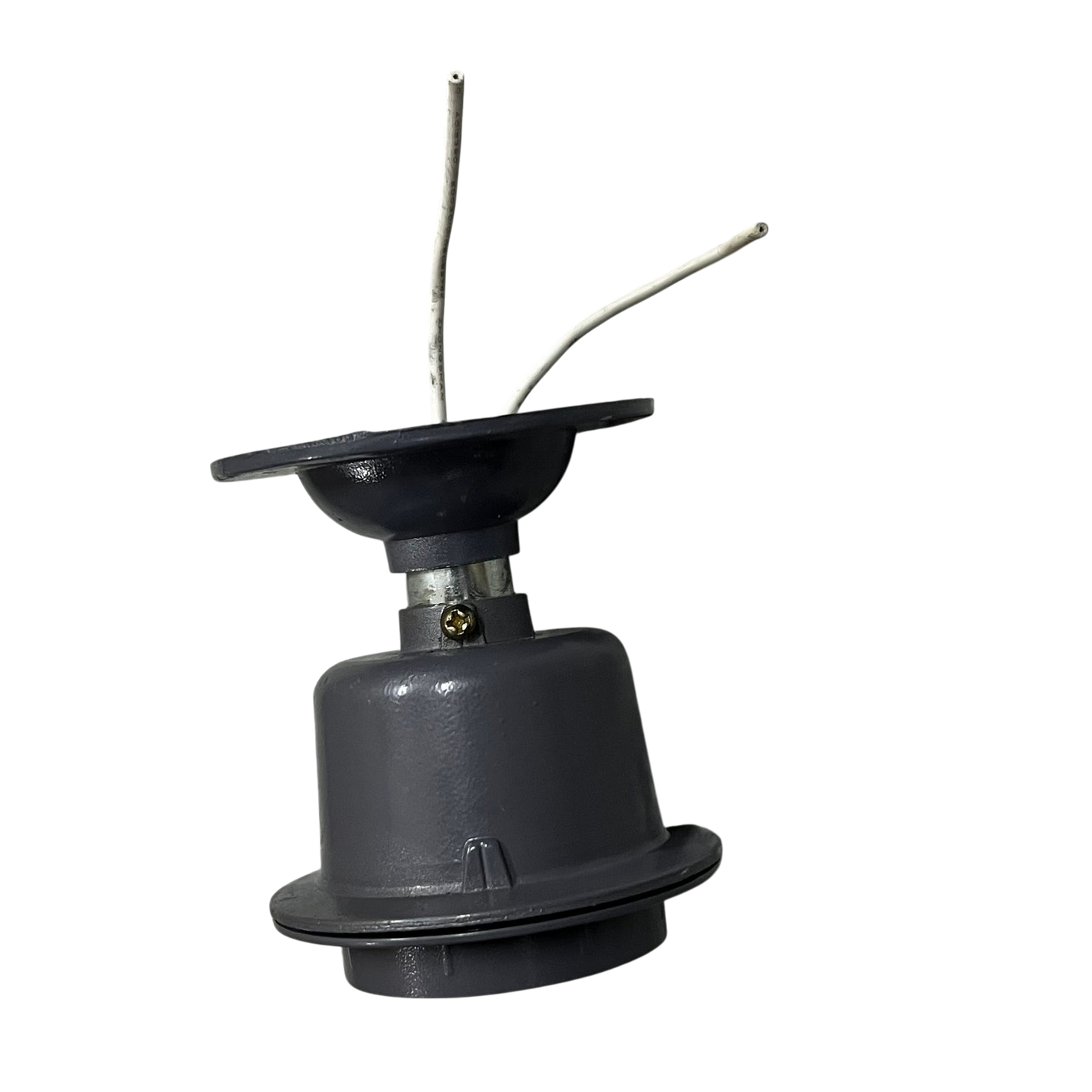 Gray China manufactured E27 Lamp Socket 5A 220V lighting installation accessory with two white wires exposed