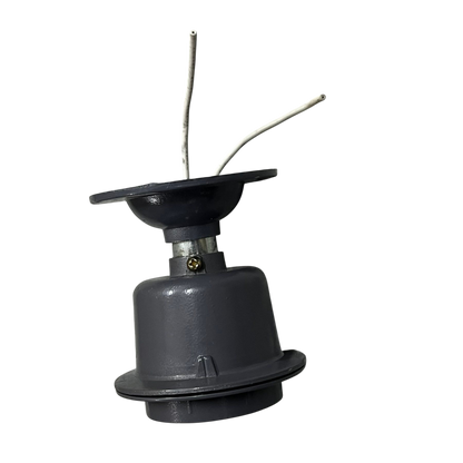 Gray China manufactured E27 Lamp Socket 5A 220V lighting installation accessory with two white wires exposed