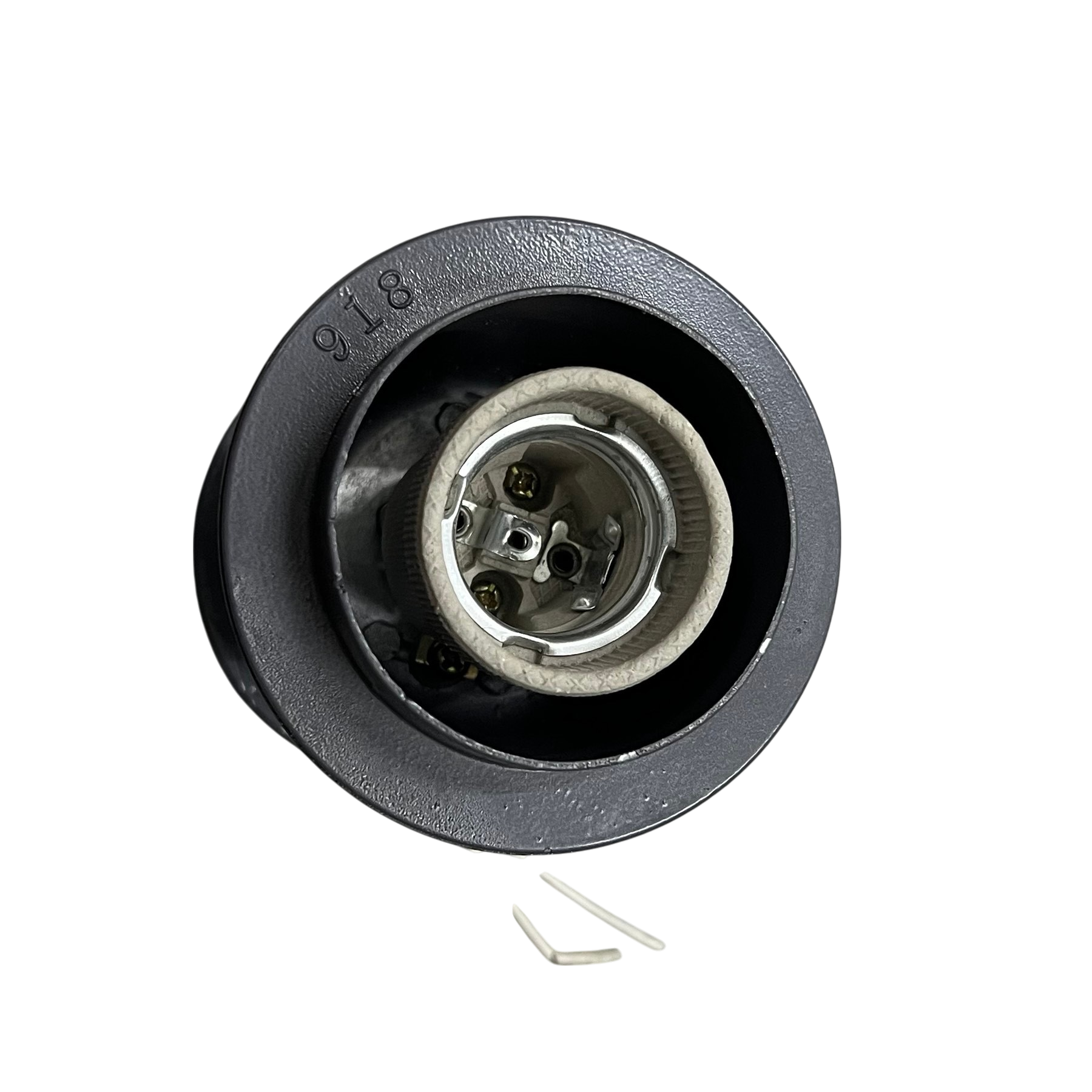 E27 Lamp Socket 5A 220V ceramic bulb holder in black mounting cup for lighting installation and fixtures