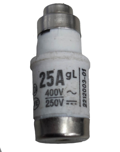 Industrial fuse 25 amp 400 volt electrical component from China with white body and metal ends