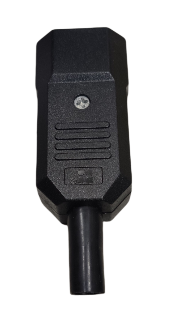 Industrial IEC C14 plug replacement in black, designed for electrical circuitry applications