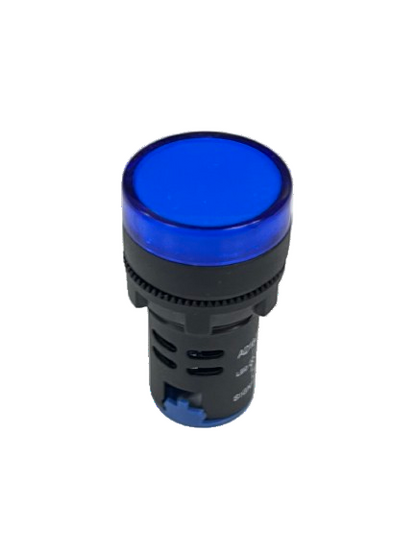 Grippes blue LED Panel Indicator Lamp 22mm with round blue lens and black panel mount body
