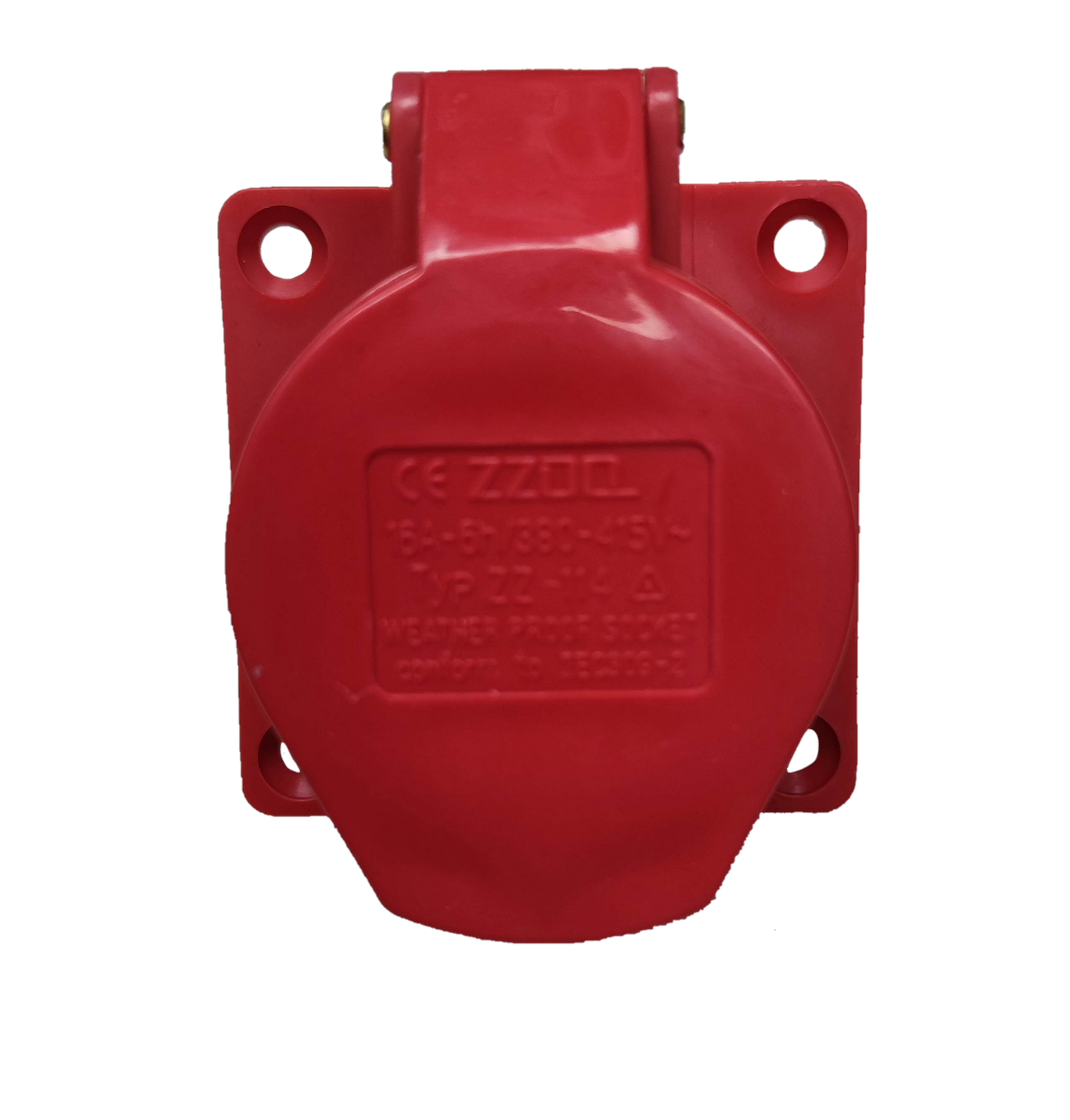 Grippes red industrial outlet chassis 16A with protective cover and mounting holes