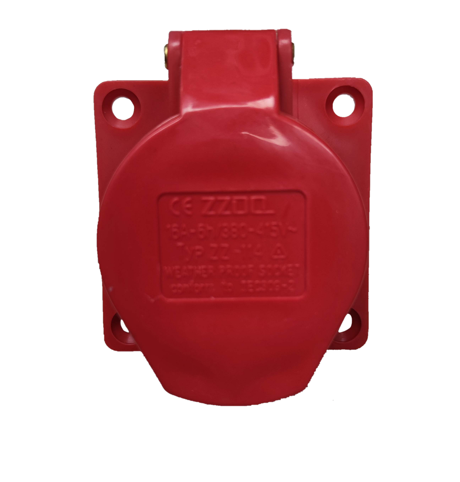 Grippes red industrial outlet chassis 16A with protective cover and mounting holes