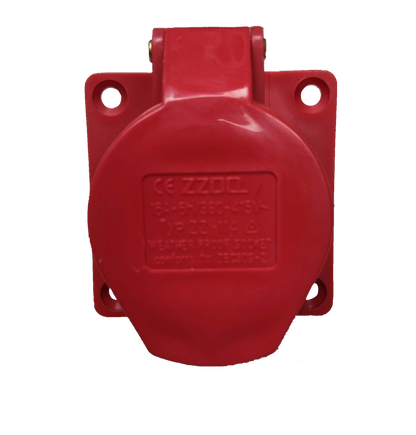 Grippes red industrial outlet chassis 16A with protective cover and mounting holes