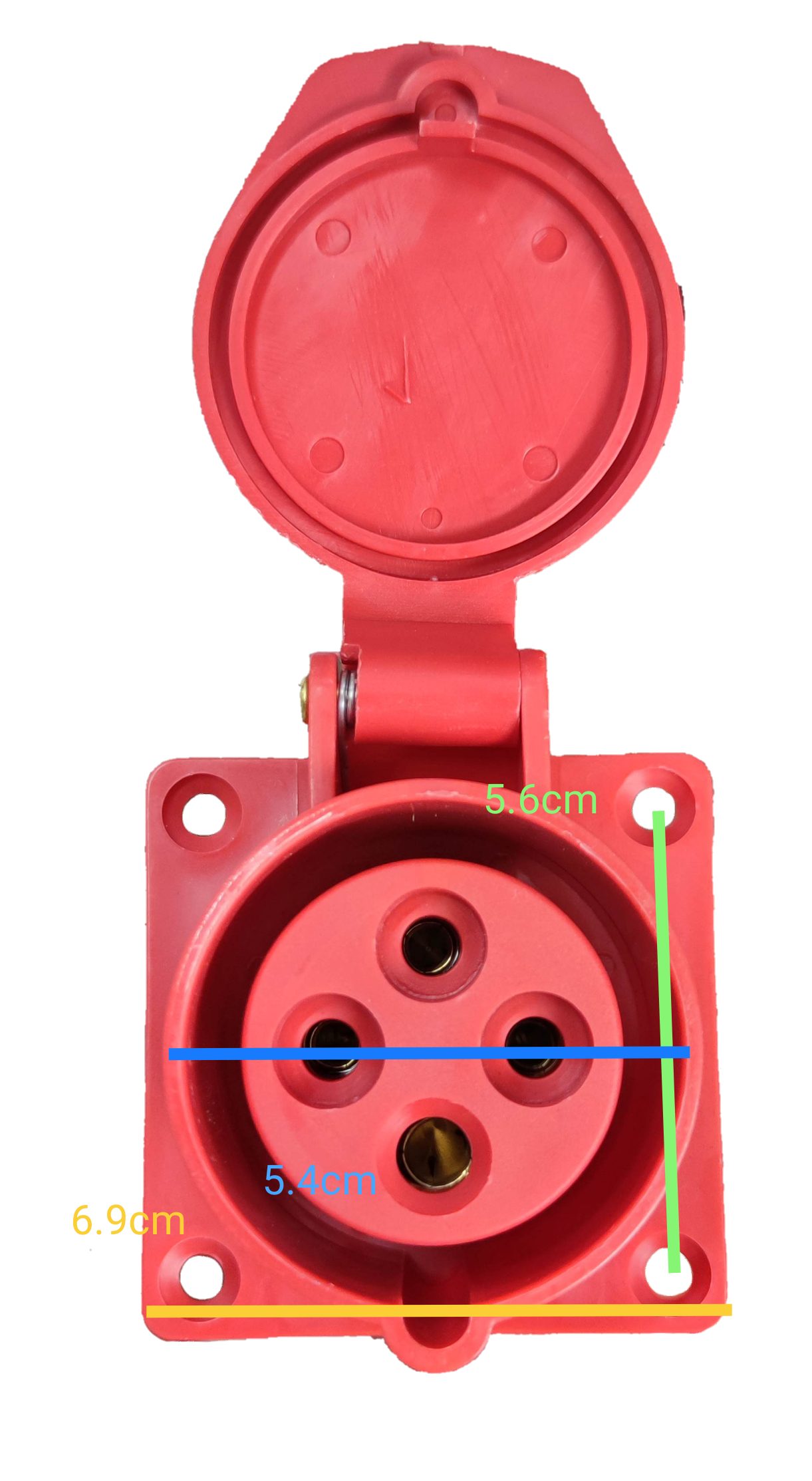 Grippes red industrial outlet chassis 16A with protective hinged cover for electrical connections