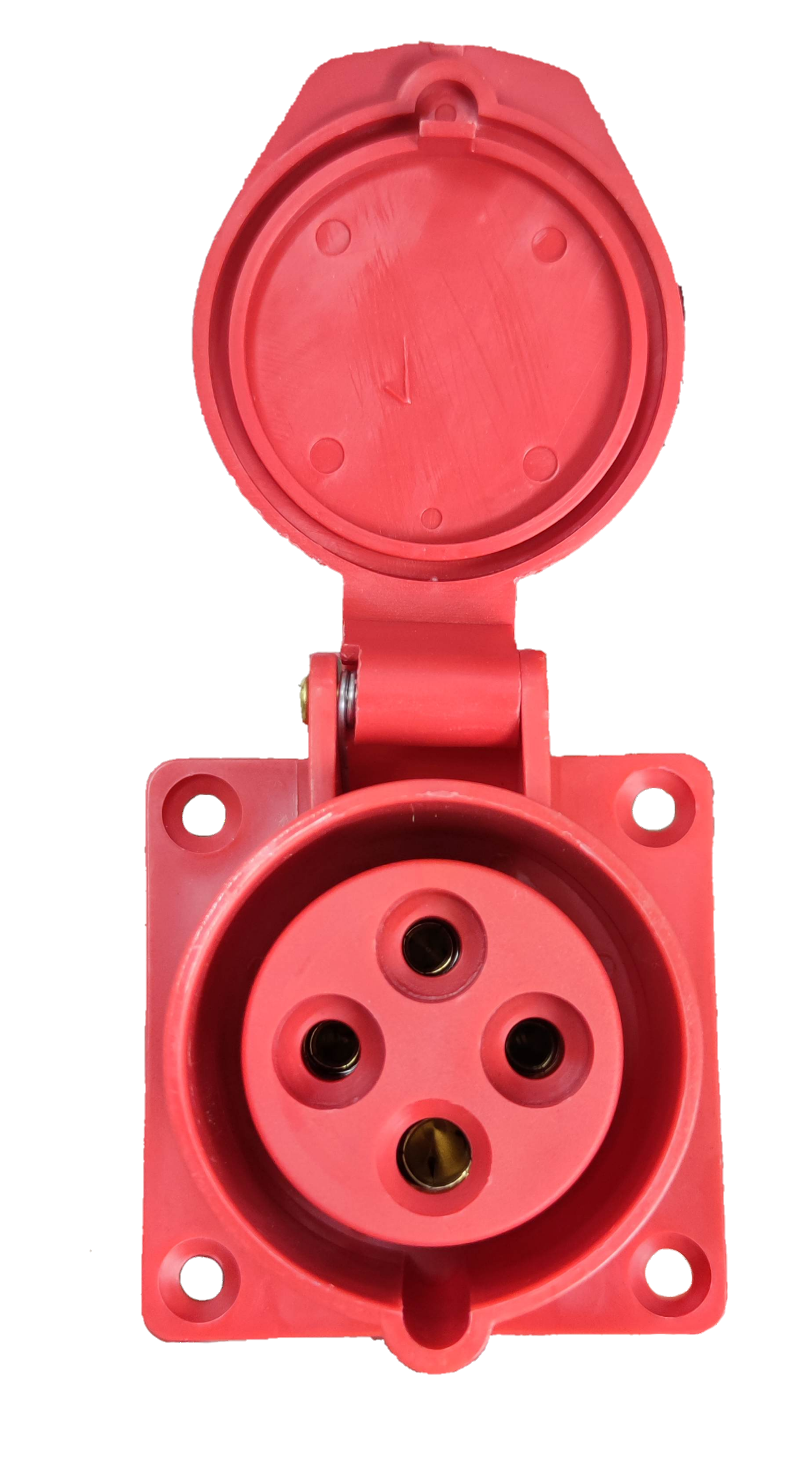 Grippes red industrial outlet chassis 16A with protective cover and four mounting holes