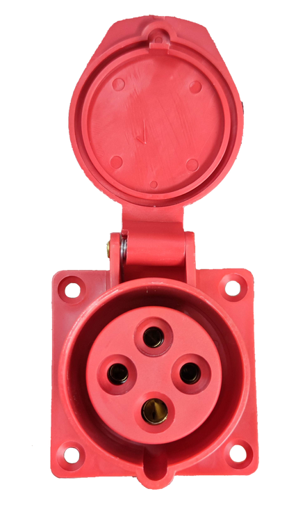 Grippes red industrial outlet chassis 16A with protective cover and four mounting holes