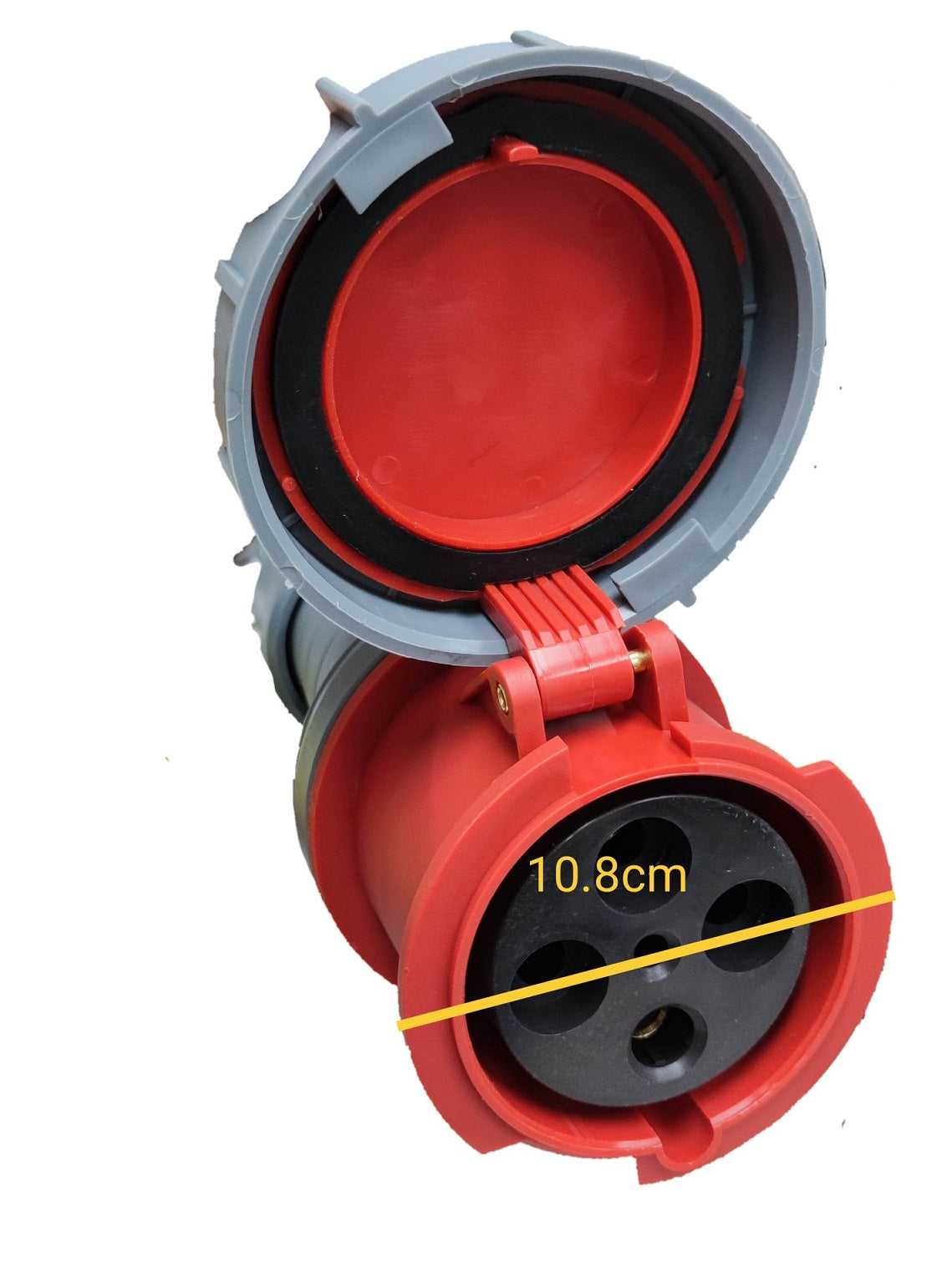 Grippes 125A industrial outlet cord connector with protective cap for secure electrical connections