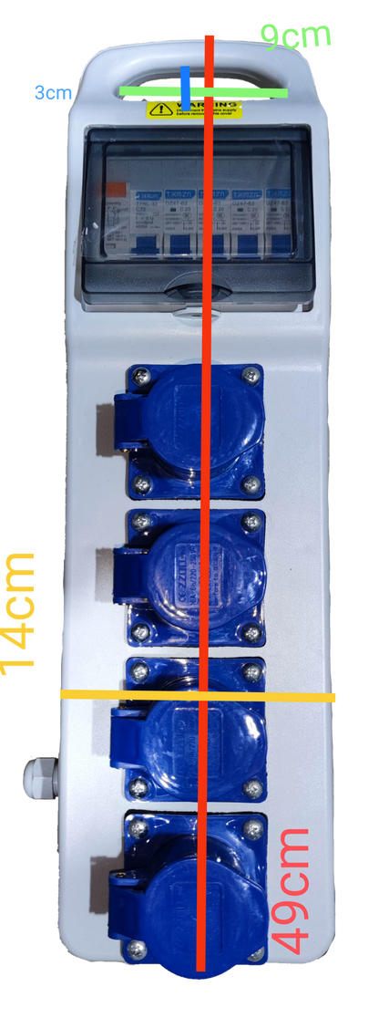 Grippes Industrial Outlet Panel Box 4 x 16A with four blue power sockets and protective cover