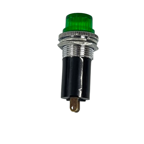 Grippes Pilot Light 16mm 220V GREEN panel mount indicator with threaded metal body and single spade terminal