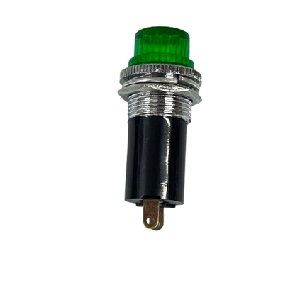Grippes Pilot Light 16mm 220V GREEN panel mount indicator with threaded metal body and single spade terminal