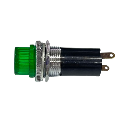 Grippes Pilot Light 16mm 220V GREEN panel mount indicator with chrome bezel and two spade terminals