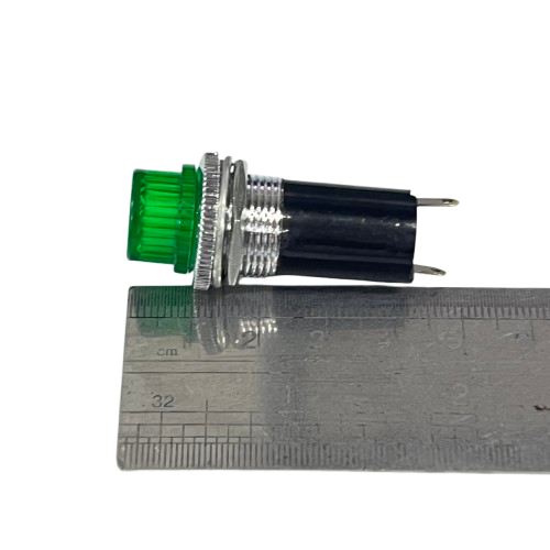 Grippes Pilot Light 16mm 220V GREEN panel mount indicator with threaded bezel and spade terminals
