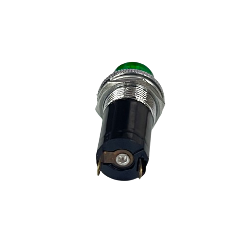 Grippes Pilot Light 16mm 220V GREEN panel mount indicator with threaded metal bezel and two electrical terminals