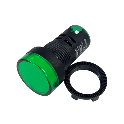 Denko Pilot Light 220v GREEN 22mm industrial green indicator light with mounting ring for control panels