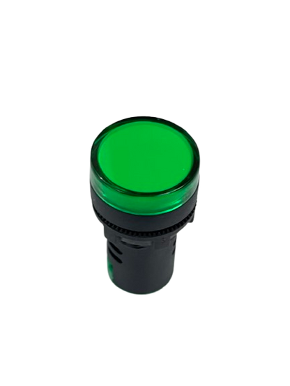 Grippes Pilot light 24V DC GREEN industrial indicator with green lens and black cylindrical housing for panels