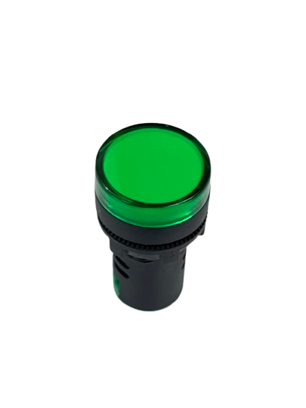 Grippes Pilot light 24V DC GREEN industrial indicator with green lens and black cylindrical housing for panels