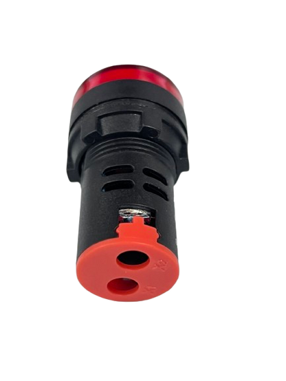 Grippes Pilot light 24V DC RED 22mm red lens with black housing and rear terminal cap for control panels