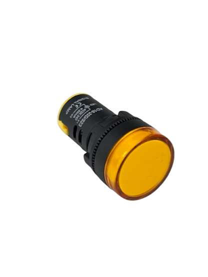 Grippes Pilot light 24V DC YELLOW 22mm round indicator light with yellow lens and black housing for control panels