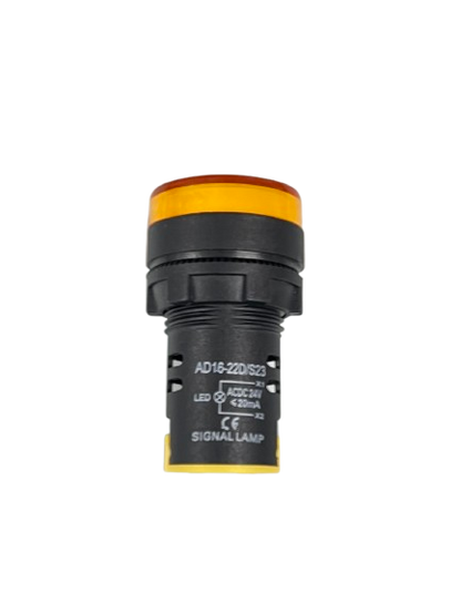 Grippes Pilot light 24V DC YELLOW 22mm industrial signal lamp with black body for control panels