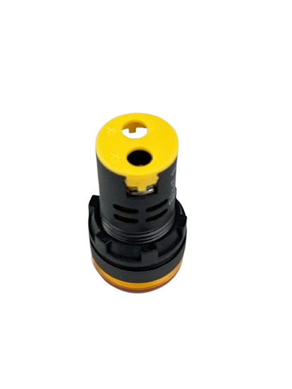 Grippes industrial indicator light with yellow bezel on black housing top view Pilot light 24V DC YELLOW 22mm