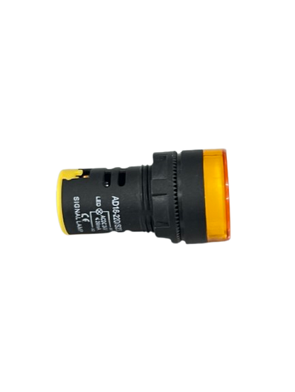 Grippes Pilot light 24V DC YELLOW 22mm LED indicator with yellow lens and black threaded body for control panels