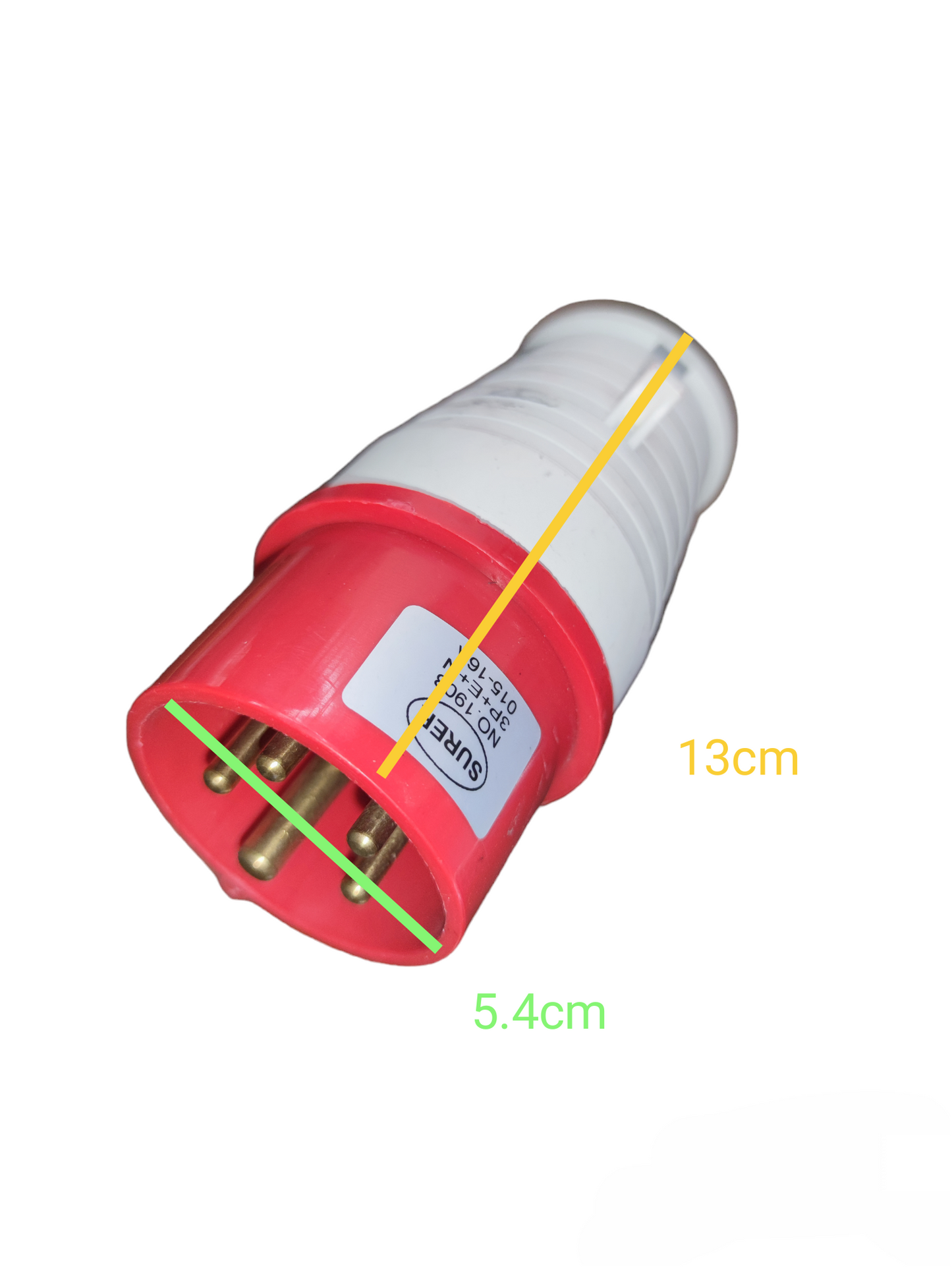 Surer Industrial Plug #015 6h-240V-415V with red and white casing and brass pins